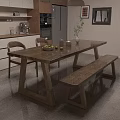 Natural Solid Wood Dining Table Set With Chairs And Bench For Cozy Home Dining Area