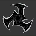 Black And Silver Three Bladed Shuriken Metal Weapon Design With Reflective Surface On Dark Background