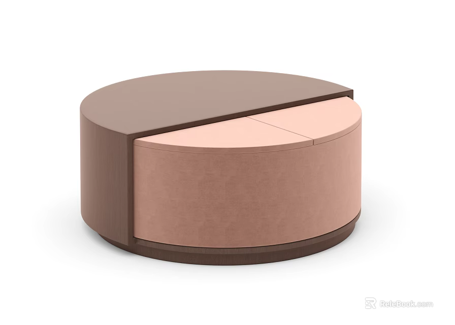 Modern Round Ottoman With Brown And Pink Upholstered Design For Living Room 3d model 
