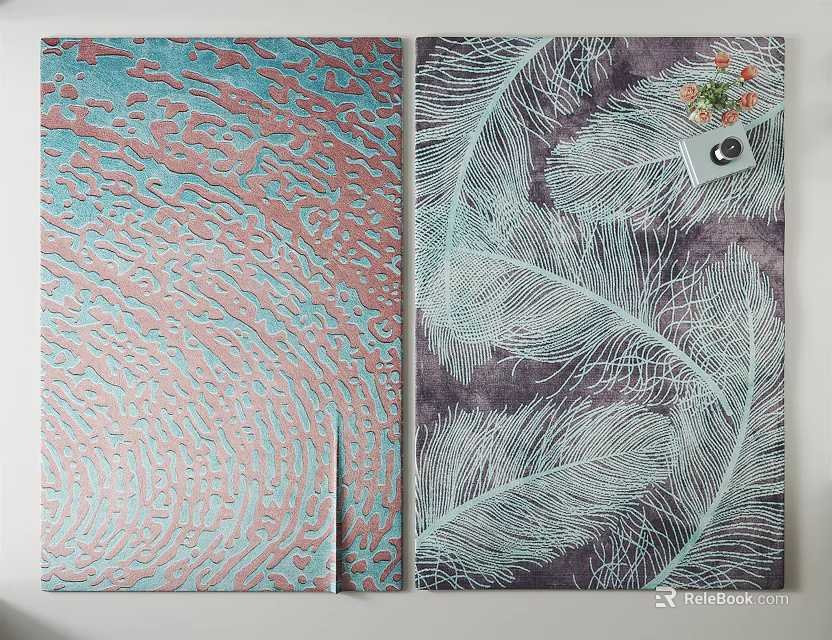 Square Rugs with Blue Pink Gradient Wavy Texture and Feather Pattern Design 3d model