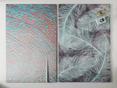 Square Rugs with Blue Pink Gradient Wavy Texture and Feather Pattern Design 3d model