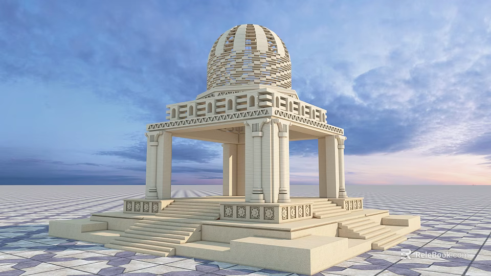 Elegant Stone Dome Structure With Columns Steps And Decorative Carvings 3d model 