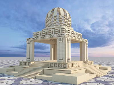 Elegant Stone Dome Structure With Columns Steps And Decorative Carvings 3d model