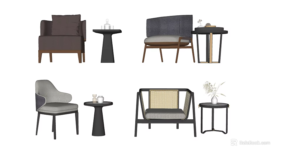 Modern Single Sofa Interior With Various Designs Side Tables And Decorative Items 3d model