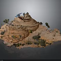 Wood And Stone Landscape Model Featuring Natural Texture And Detailed Plant Elements