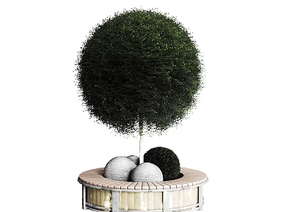 Round Green Topiary Plant Combination With Circular Base And Decorative Balls 3d model