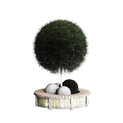 Round Green Topiary Plant Combination With Circular Base And Decorative Balls 3d model