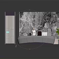 Modern Office Reception Desk Furniture With Marble Background Wall And Green Plant