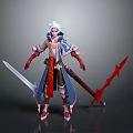Man In Blue Red Costume Holding Silver And Red Swords Fantasy Character