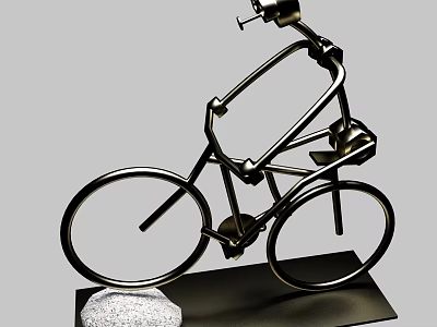 Decorative Ornament Set Featuring Metal Bicycle Sculpture With Base Stand And White Pebble 3d model