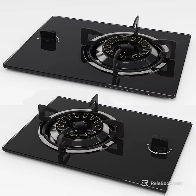 Modern Black Gas Stoves With Dual Burners Glass Top And Stainless Steel Burners 3d model 