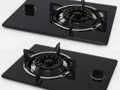 Modern Black Gas Stoves With Dual Burners Glass Top And Stainless Steel Burners 3d model
