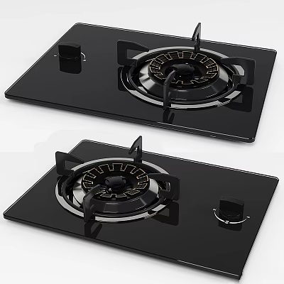 Modern Black Gas Stoves With Dual Burners Glass Top And Stainless Steel Burners 3d model