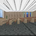 Spacious Conference Room With Rows of Seats Large Projection Screen Wooden Walls and Modern Lighting
