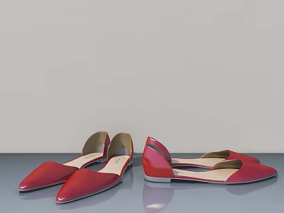 Elegant Red Women's Flat Shoes With Pointed Toe And Smooth Leather Design 3d model