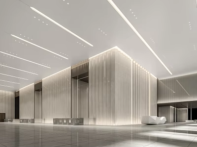 Modern Lobby Interior Reception Desk Design With Marble Counter And Lighting 3d model