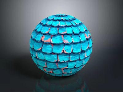Blue Pink Scaled Spherical Decorative Object With Glossy Reflective Surface Finish 3d model