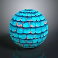 Blue Pink Scaled Spherical Decorative Object With Glossy Reflective Surface Finish