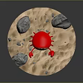 Red Crab with White Spots on Sandy Surface Surrounded by Small Rocks 3d model