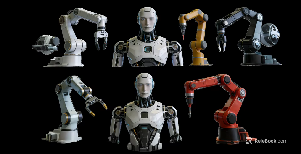 Robot Themed Hanging Ornaments With Mechanical Arms And Humanoid Designs 3d model 