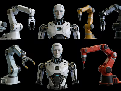 Robot Themed Hanging Ornaments With Mechanical Arms And Humanoid Designs 3d model