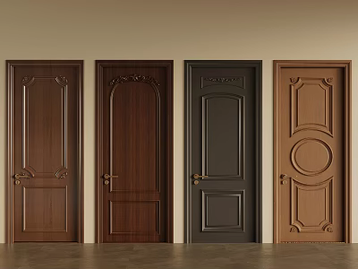 Various Design Wooden Hinged Doors With Carved Panels And Different Color Finishes 3d model