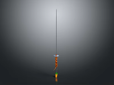 Long Blade Traditional Sword With Orange Decorative Handle And Metallic Shaft 3d model