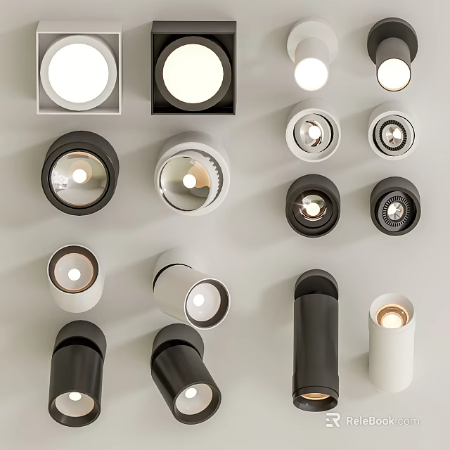 Various Modern Downlights And Spotlights In Black And White Designs For Indoor Lighting 3d model 