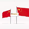 Two Chinese National Flags Flying With Red Background And Yellow Stars