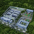 Aerial View Planning of Integrated Building Complex With Green Spaces and Sports Facilities
