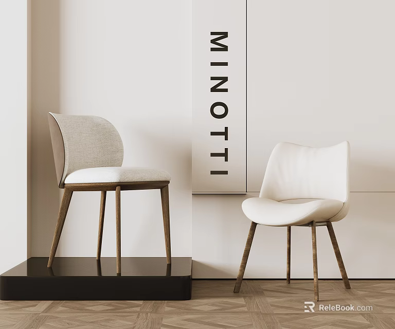 Minotti Modern Dining Chairs With Light Gray And White Upholstery Wooden Legs 3d model 