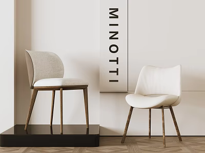 Minotti Modern Dining Chairs With Light Gray And White Upholstery Wooden Legs 3d model