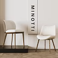 Minotti Modern Dining Chairs With Light Gray And White Upholstery Wooden Legs