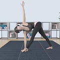 Women Practicing Yoga Poses On Mat In Indoor Studio With Plants And Shelves