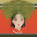 Lush Green Vines Hanging Over Traditional Qipao Woman On Red Wall With Eaves