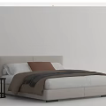 Modern Double Bed With Upholstered Headboard White Sheets Brown Pillow And Black Side Table 3d model