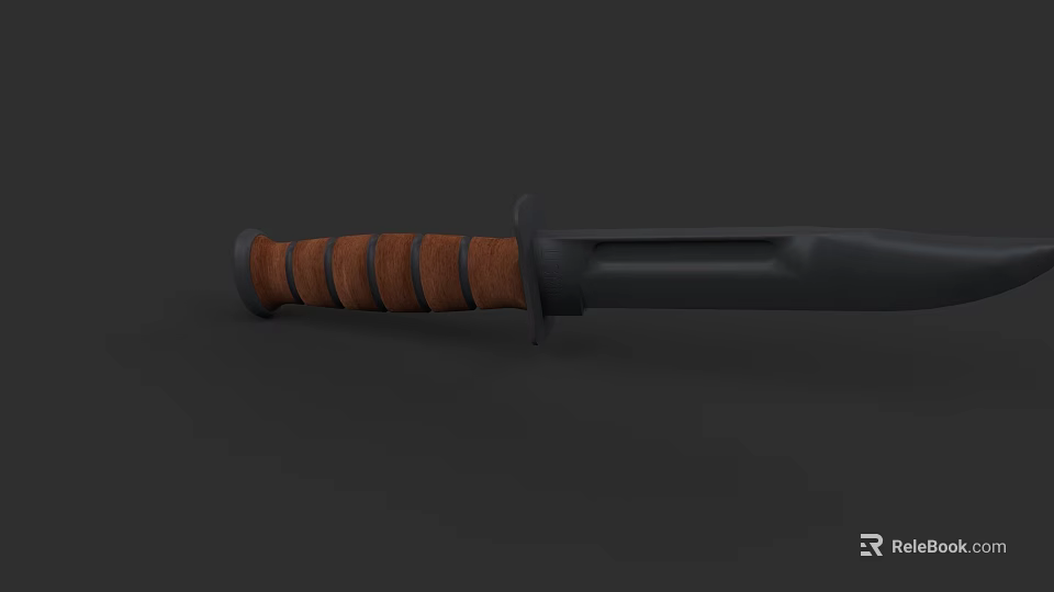 Tactical Knife With Striped Wooden Handle And Black Blade Design 3d model 
