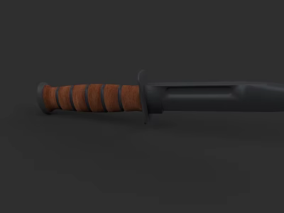 Tactical Knife With Striped Wooden Handle And Black Blade Design 3d model