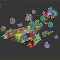 3D Spaceship Model Featuring Floating Asteroids Blue Energy And Explosions In Space