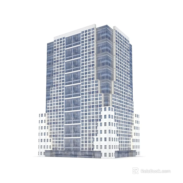 Modern High Rise Office Building Featuring Glass Curtain Wall And Large Windows 3d model 