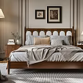 French Middle Style Double Bed French Middle Style Double Bedside Table Floor Lamp Table Lamp 3d model