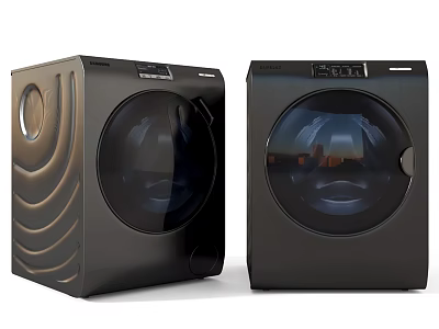 Modern Black Washing Machines With Sleek Front Panel And Glass Door Design 3d model