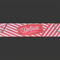 Delicia Wafer Cookies In Pink And White Striped Box With Layered Biscuits