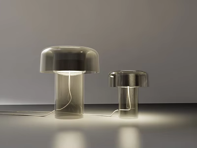Modern Illuminated Large And Small Table Lamps With Transparent Base And Mushroom Shade Design 3d model