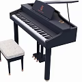 Elegant Black Piano Musical Instrument With Soft Upholstered Stool And Classic Design