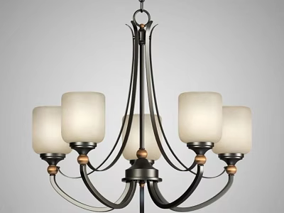 Elegant Traditional Chandelier With Black Metal Arms And Cream Glass Shades 3d model
