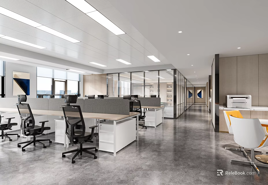 Modern Public Office Space Design With Open Workstations Office Chairs And Large Windows 3d model