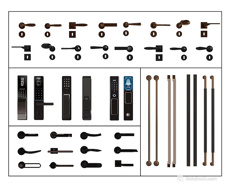 Different Types of Door Handles with Various Designs and Styles for Home and Office Applications 3d model 