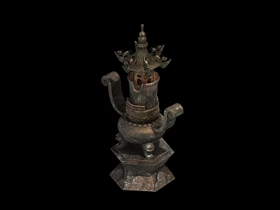Ancient Bronze Incense Burner With Intricate Carvings And Hexagonal Base 3d model
