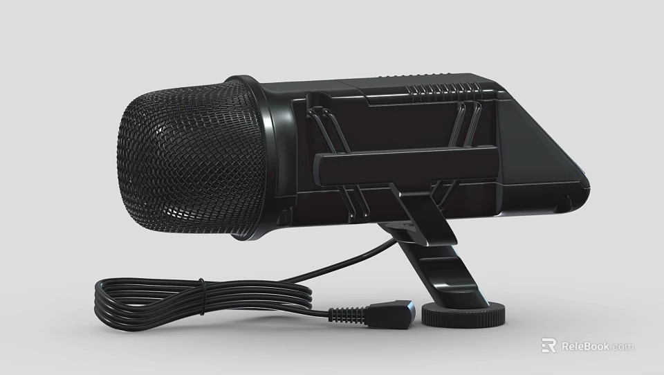 Professional Black Microphone With Adjustable Stand And Coiled Cable For Recording 3d model 